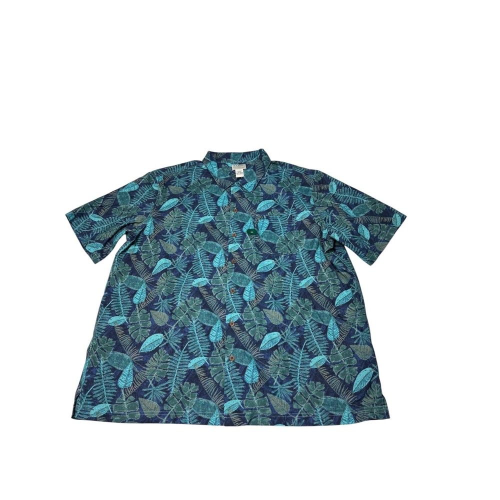 NWT LL Bean Mens XL Short Sleeve Cotton Tropical Leaf Print Button Down Shirt